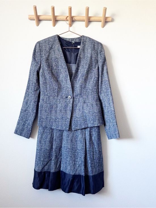 Classiques Entier Dresses & Skirts - Classiques Entier Blue Tweed Dress Set with Dark Navy Hem